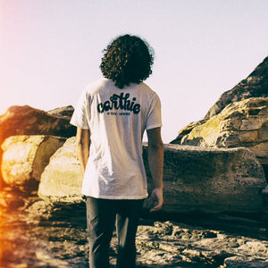 Earthie – Unisex Classic Tee – Stone Wash White – Small Logo Front Large Logo Back - Earthie