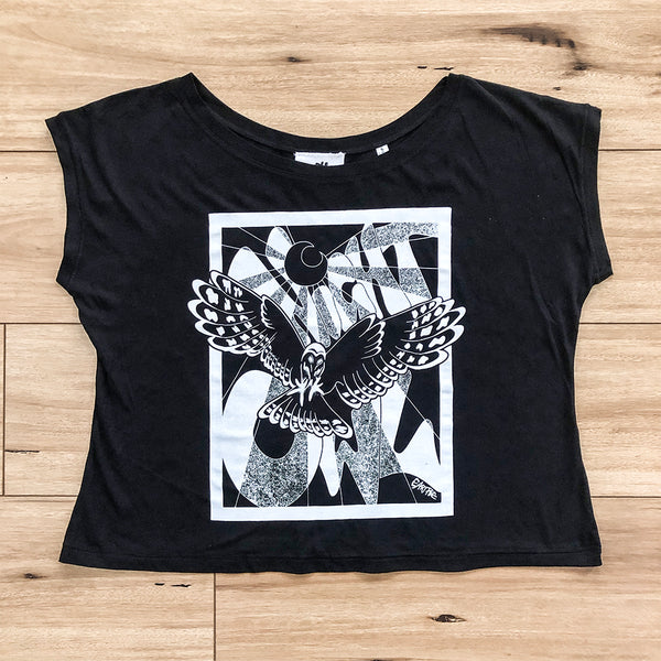 Night Owl Open Neck Cropped Tee