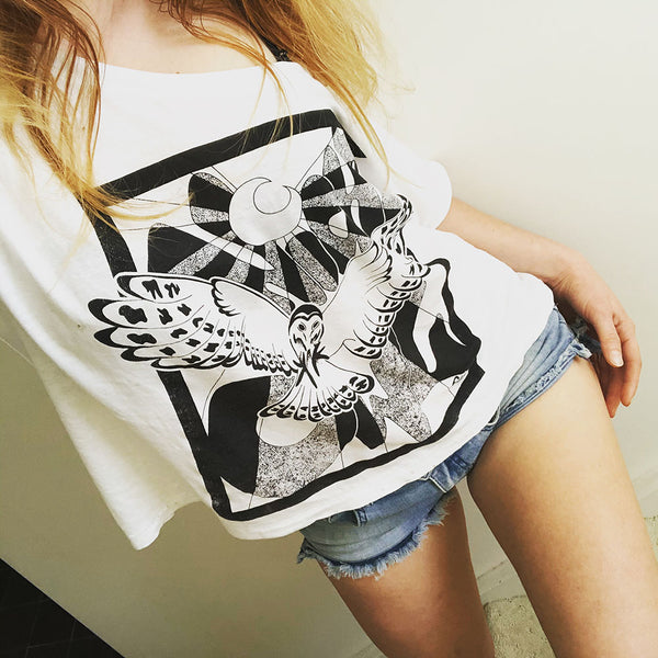 Night Owl Open Neck Cropped Tee