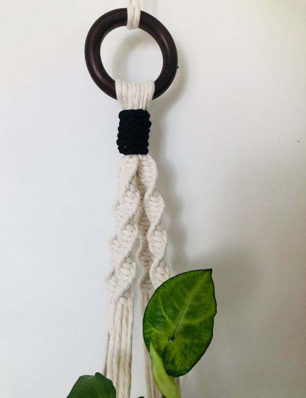 macrame plant hanger white White Macrame Plant Hanger And Bottle – Earthie